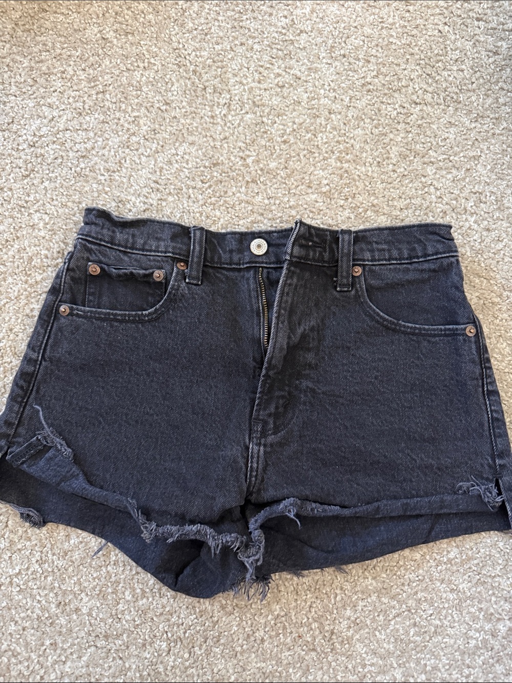 Abercrombie & Fitch Black Frayed Hem High-Rise Denim Shorts